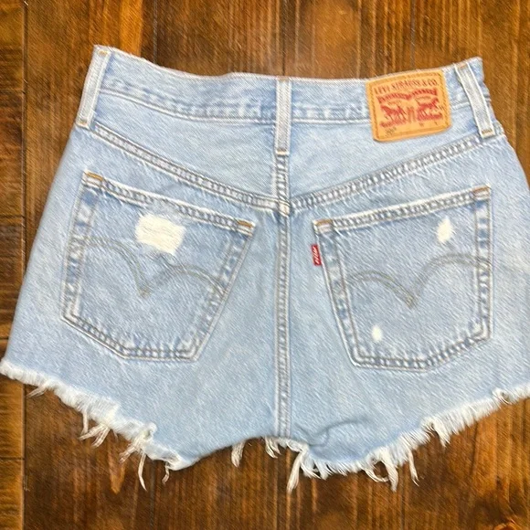 Levi's Blue Distressed Denim Jean Shorts - Picture 2 of 4
